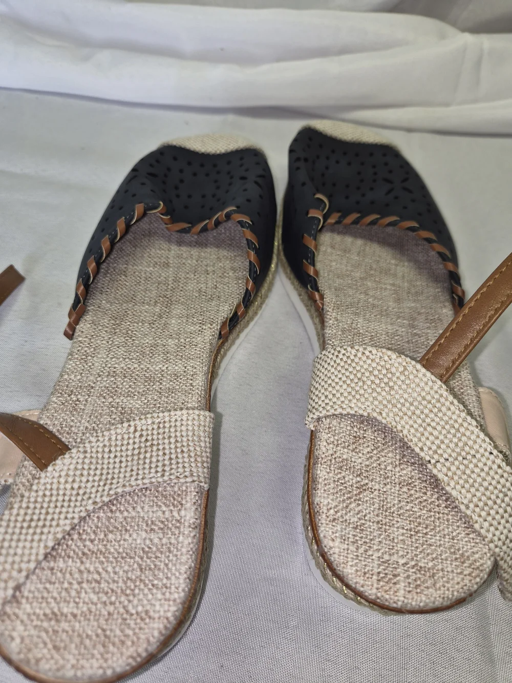 Women’s Navy Woven Espadrille Sandals - Brown Strap